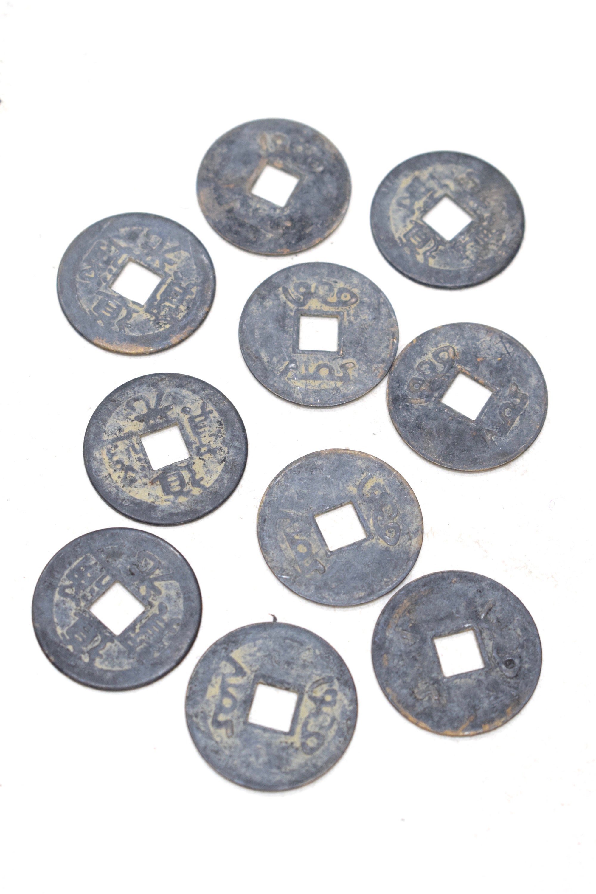 Beads Chinese I Ching Silver Good Luck Coins 24mm