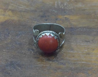 Middle Eastern Silver Glass Orange  Kuchi Ring Size 8
