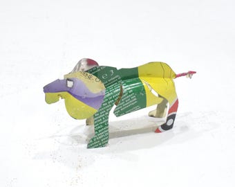 African Folk Art Toy Lion Recycled Tin Can Lion Tanzania