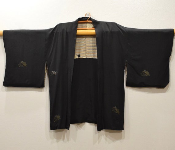 Kimono Japanese Black Printed Silk Kimono