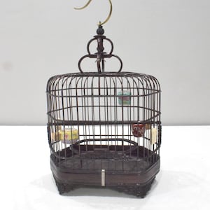 Chinese Wicker Birdcage Porcelain Water Food Bowls