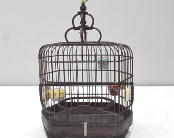 Chinese Wicker Birdcage Porcelain Water Food Bowls