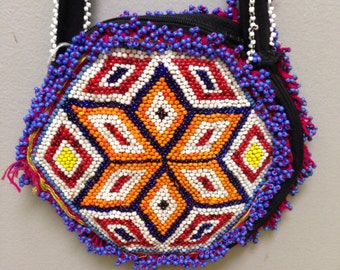 Purse Middle Eastern Double-Side Beading Kuchi Handmade Art Hand Beaded Colorful Beads Shoulder Purse Bag Gift for Her One of a Kind Tribal