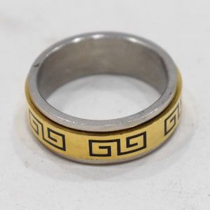 Rings Stainless Steel Brass Etched Spinner Band Ring