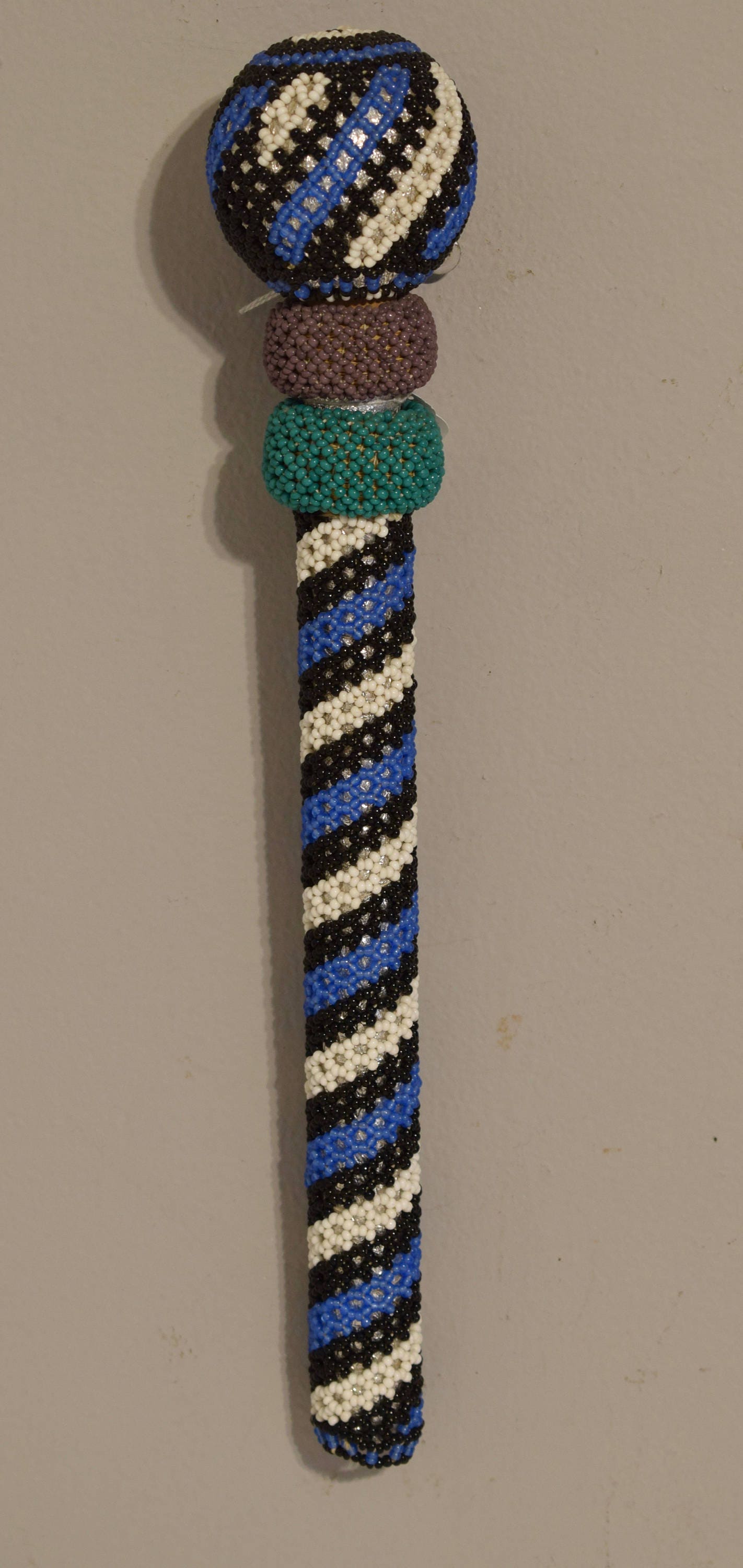 African Ndebele Blue White Beaded Dance Stick South Africa Celebration Beaded Dance Stick