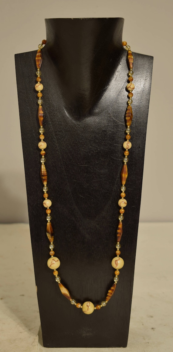 Necklace Tiger Coral Tiger Eye Glass Tube Beads Gl