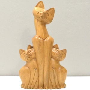 Cat Family Hand Carved Wood Philippine Cat Family