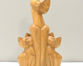 Cat Family Hand Carved Wood Philippine Cat Family