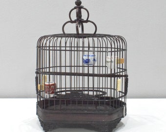 Chinese Wicker Birdcage Porcelain Water Food Bowls