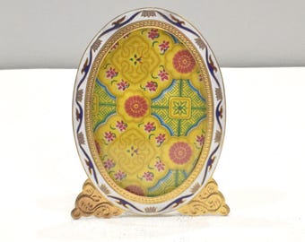 Picture Frame Cloisonné' Floral Brass Chinese Enamel Decor Frame