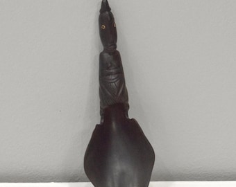 Indonesian Buffalo Horn Carved Rice Scoop Figurative Top