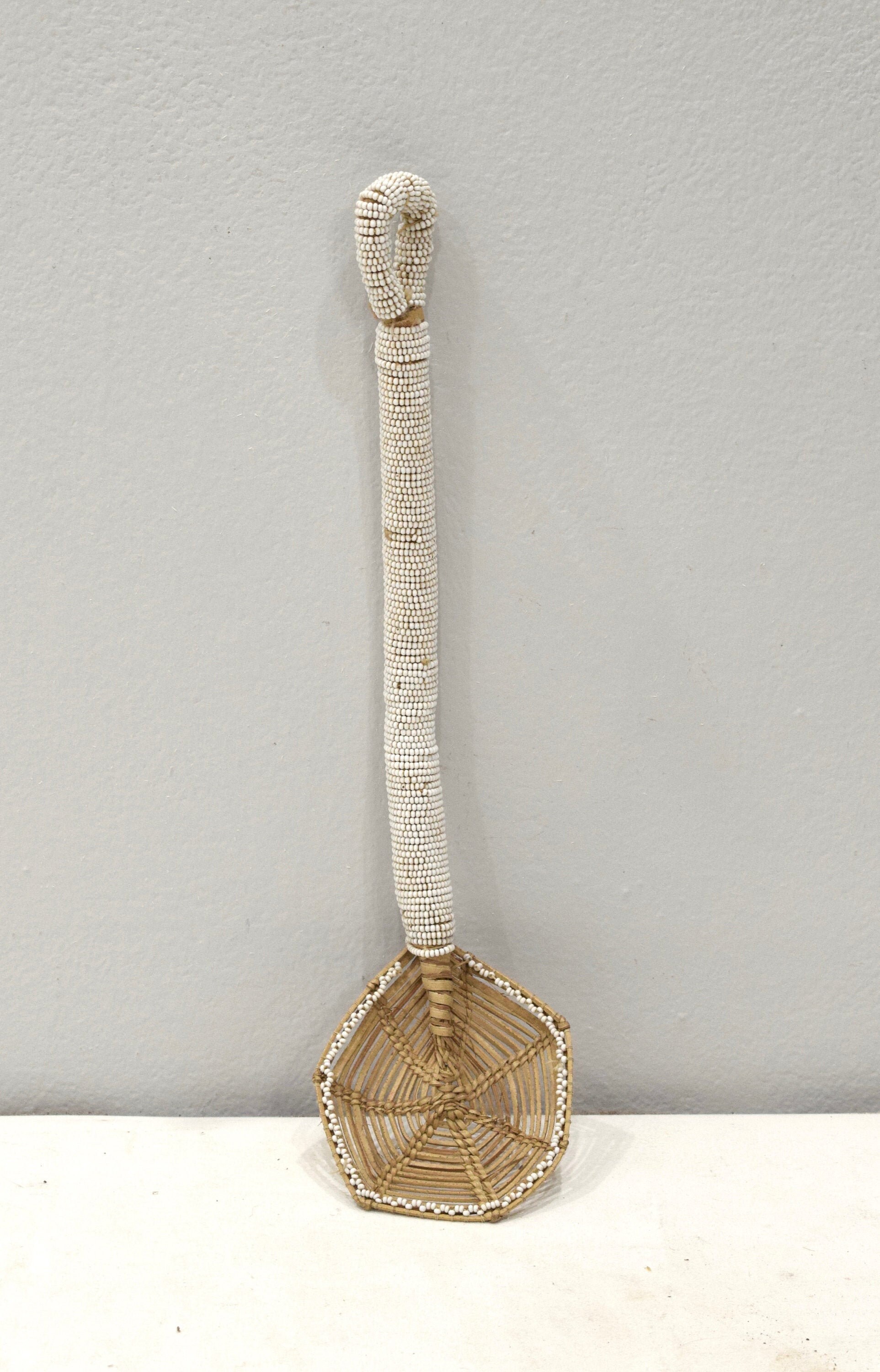 African Zulu White Beaded Spoon South African