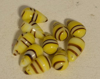 Beads Wedding Glass Yellow Stripped Teardrop Beads 14mm