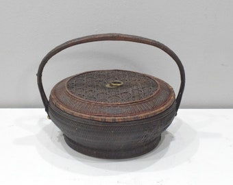 Basket Chinese Rattan Antique Lidded Storage Decorative Basket