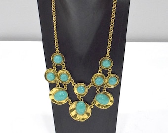 Turquoise Round Gold Disc Necklace