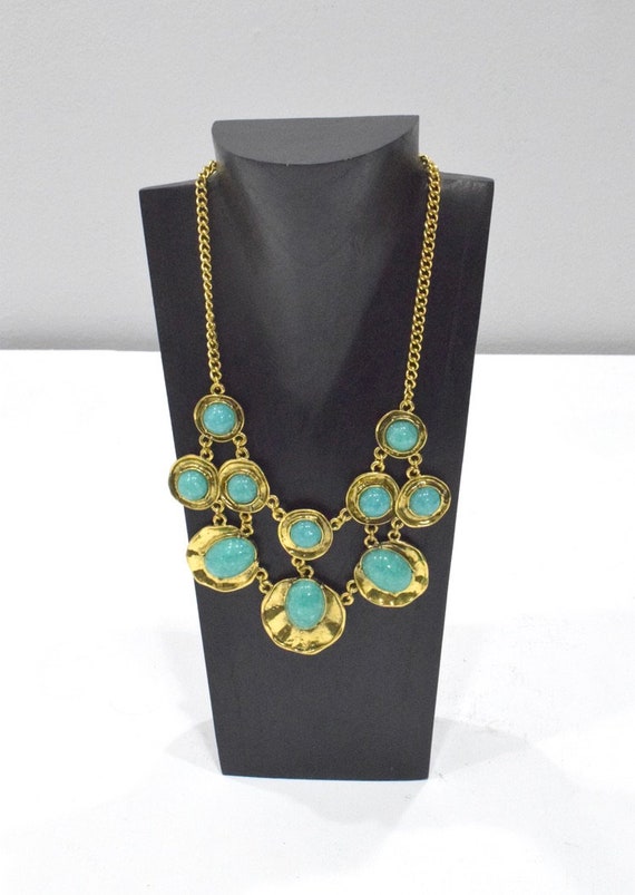 Turquoise Round Gold Disc Necklace