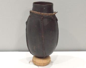African Turkana Tribe Milk Container Wood Leather Jug