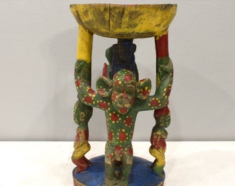 African Stool Old Colorful Baule Stool