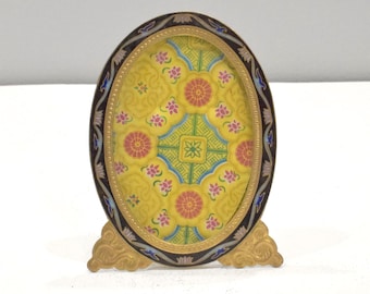 Picture Frame Cloisonné' Floral Brass Chinese Enamel Decor Frame