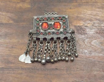 Middle Eastern Silver Kuchi Glass Pendant