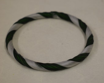 Bracelet Green White Ribbon Frosted Hand Blown Glass Design Bangle Bracelet