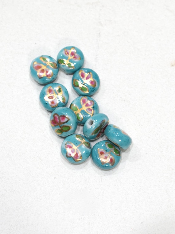 Beads Chinese Turquoise Flat Porcelain Beads 11mm | Etsy