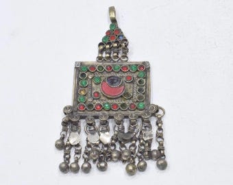 Middle Eastern Silver Kuchi Glass Pendant