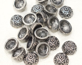 Beads Silver Ornate Round Bead Caps 14mm