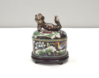 Chinese Cloisonne Lounging Frog Box on Stand