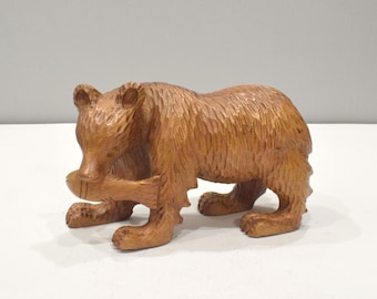 Philippines Carved Wood Bear Fish in Mouth