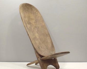 African Senufo Folding Chair Motif Back Ivory Coast