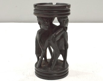 African Ebony Wood Abstract Figure Candle Holder Tanzania