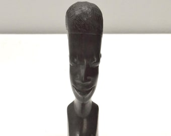African Female Bust Ebony Wood Carved Sculpture Tanzania