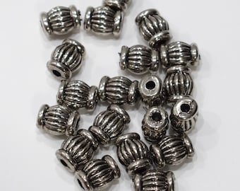 Beads Silver Ridged Barrel Beads 16mm