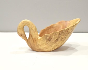 Philippines Hand Carved Swan Wood Serving Bowl