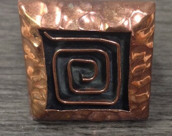 Ring Hammered Copper Square Adjustable Ring