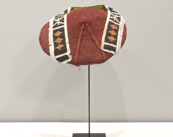 African Hat Zulu Red Cotton Beaded Women's Status Zulu Hat