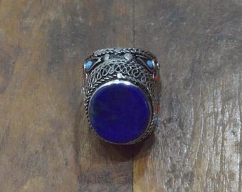 Middle Eastern Silver Blue Lapis Ring Size 7