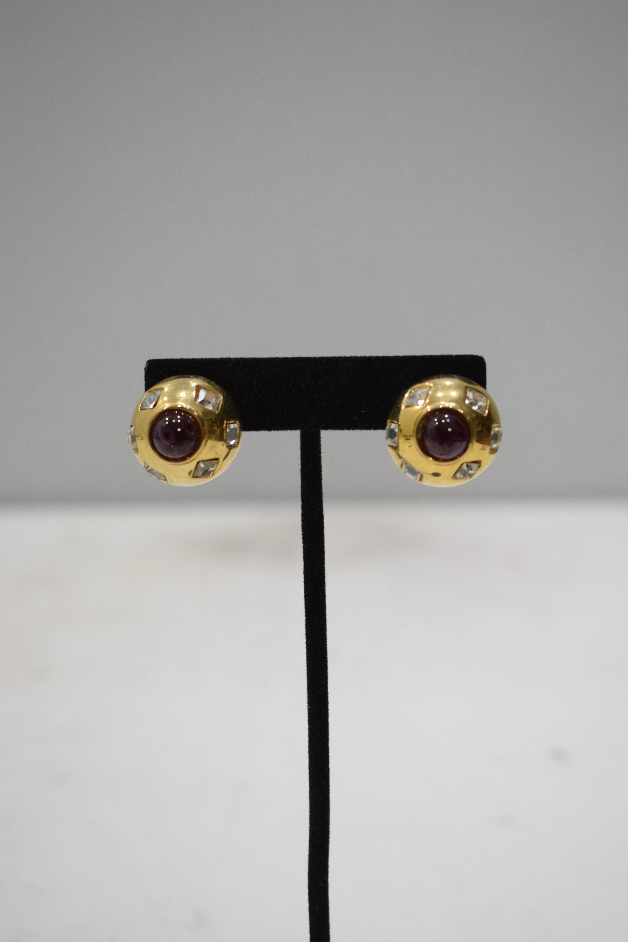 Earrings Gold Cubic Zirconia Button Clip Earrings