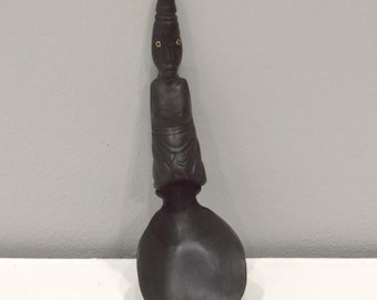 Indonesian Buffalo Horn Carved Rice Scoop Figurative Top