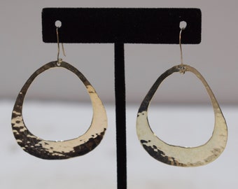 Earrings Sterling Silver Oval Hammered Hoop Dangle Earrings 60mm