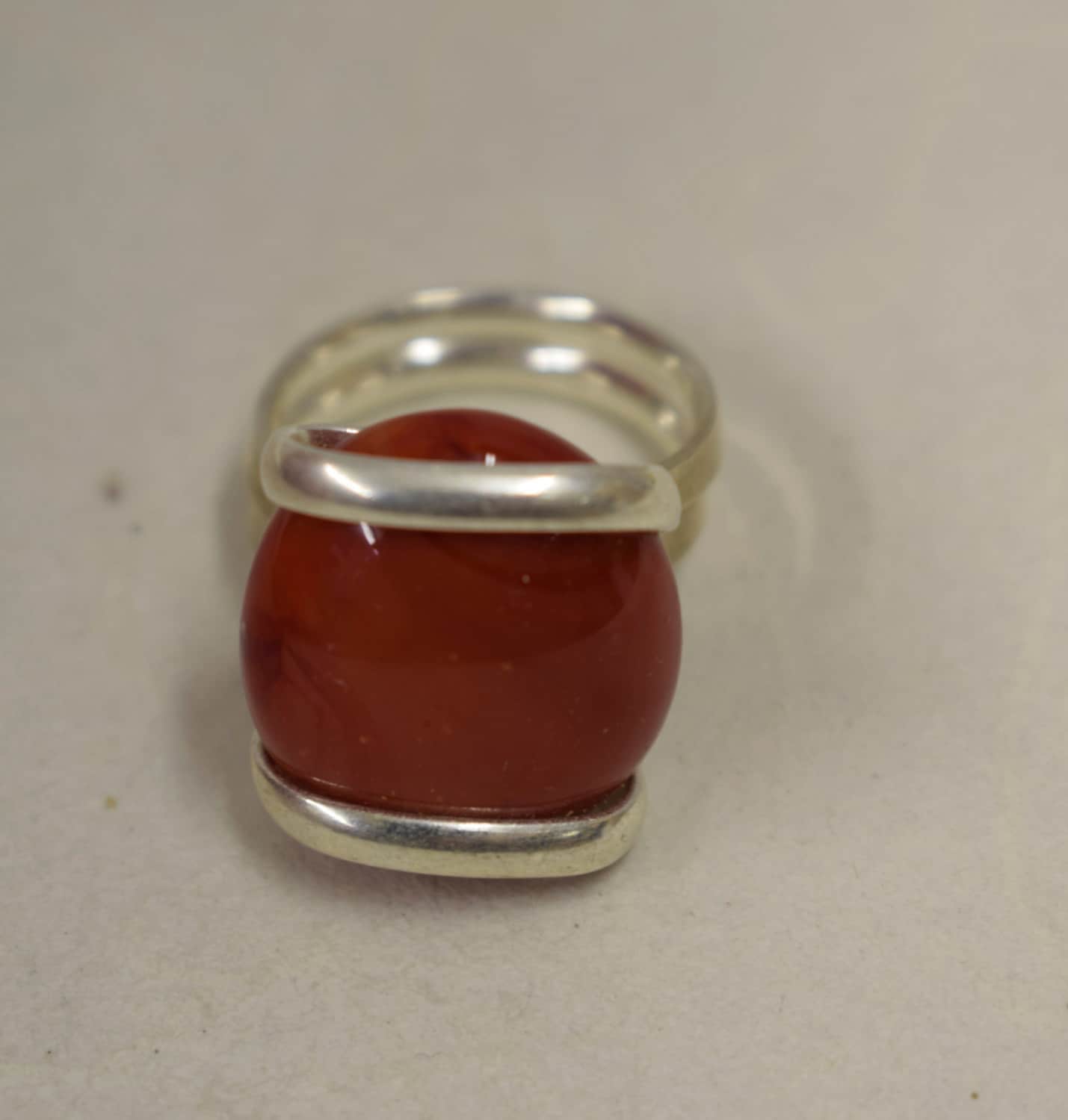 Ring Silver Opaque Red Orange Colored Glass Handmade Glass Silver ...