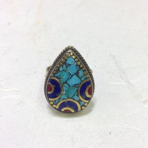 Tibetaans turkoois koraal lapis-ring