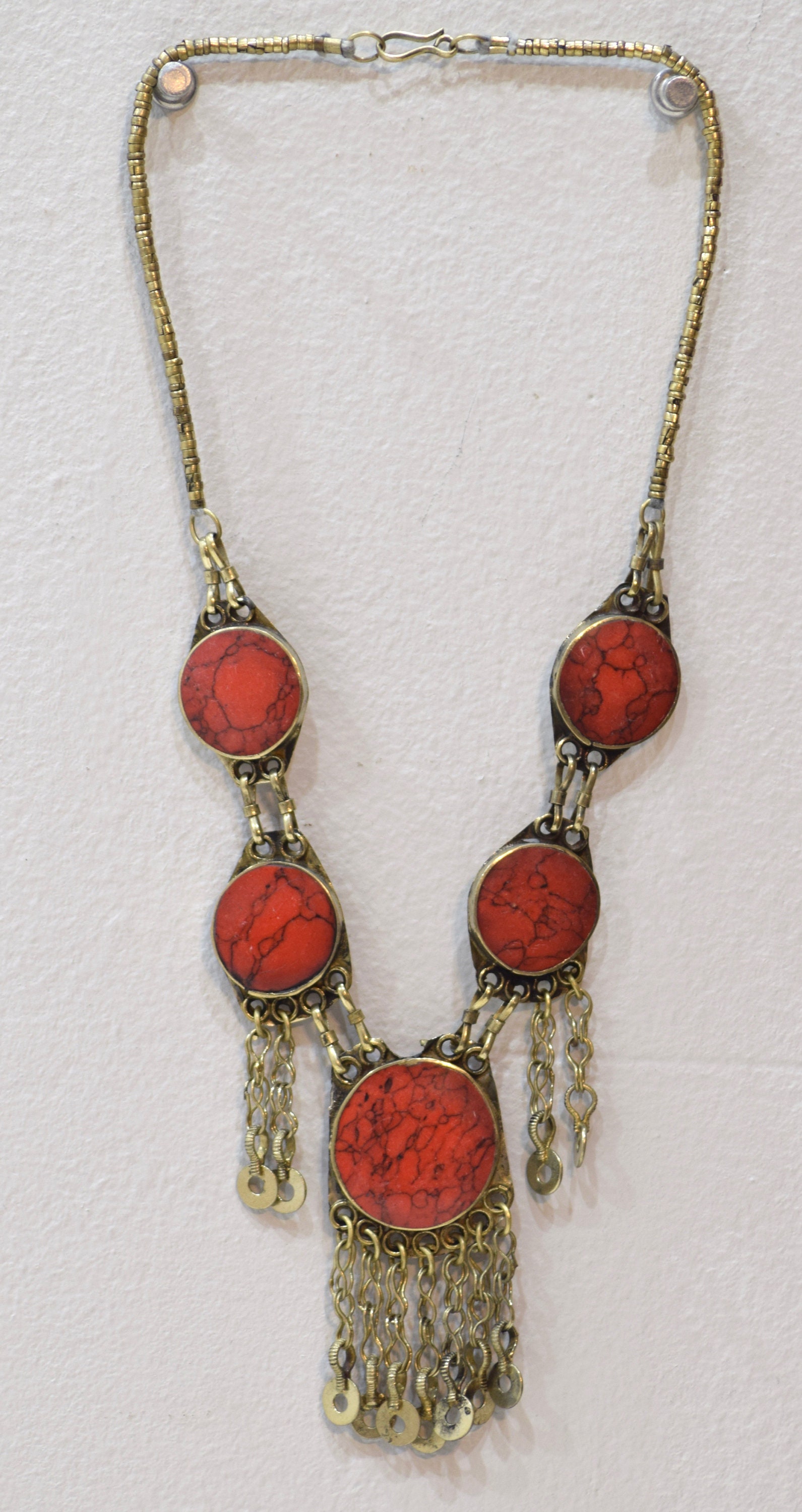 Necklace Middle East Simulated Round Coral Tribal Necklace 26