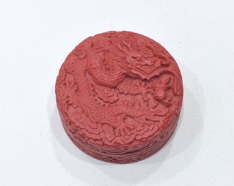 Chinese Cinnabar Lacquered Carved Dragon Face Box