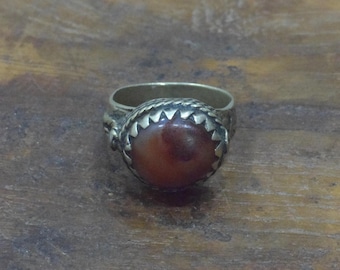 Middle Eastern Silver Carnelian Kuchi Ring Size 8