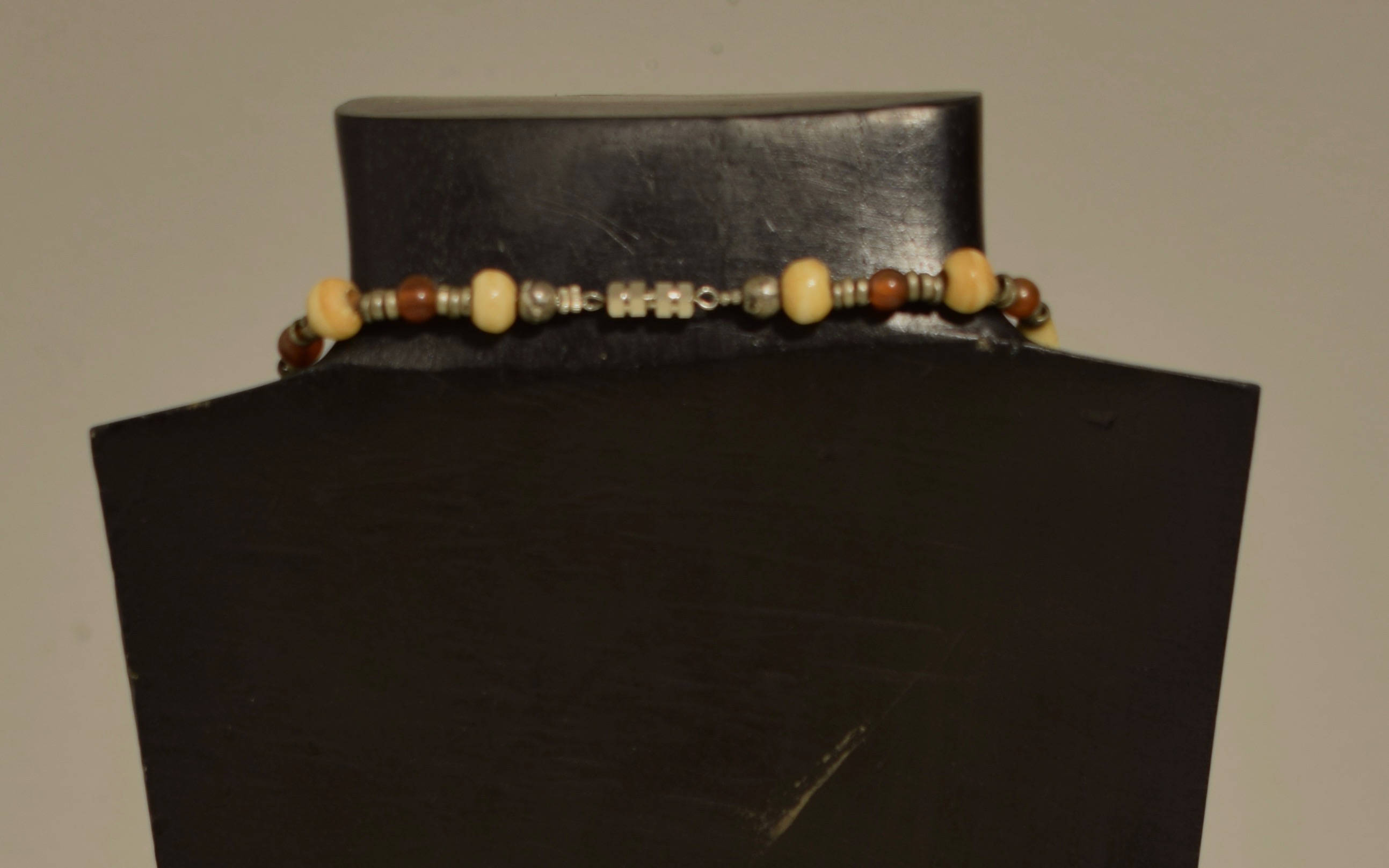 Necklace Philippine Palmwood Bone Horn Silver Beaded Handmade Long