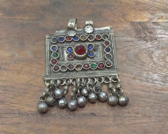 Middle Eastern Silver Kuchi Glass Pendant