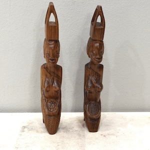 African Statue Wooden Female Figure & Child Mozambique