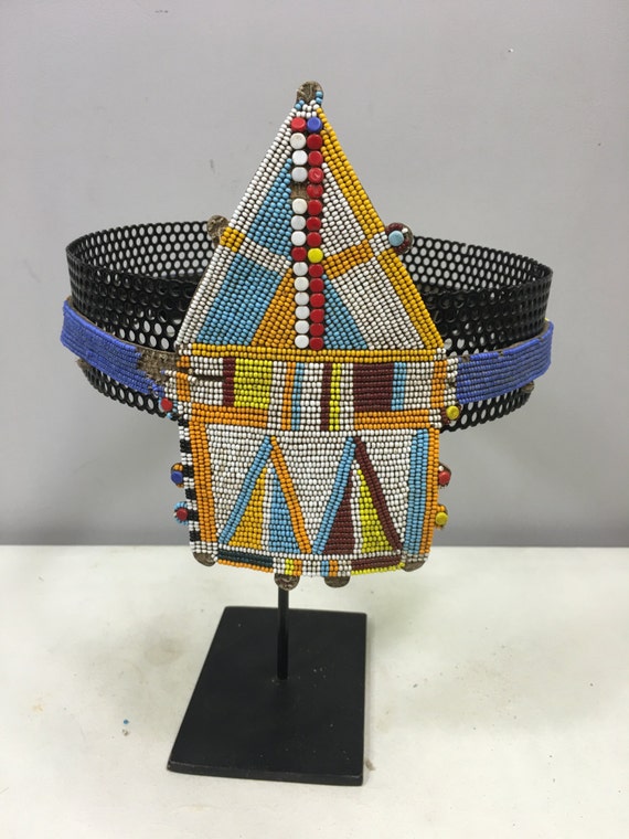 African Belt Masai Men’s Belt Beaded Handmade Blue